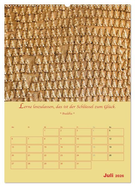 Produktbild: BUDDHA IN GOLD - Mit buddhistischen Spr&uuml;chen (hochwertiger Premium Wandkalender 2026 DIN A2 hoch), Kunstdruck in Hochglanz