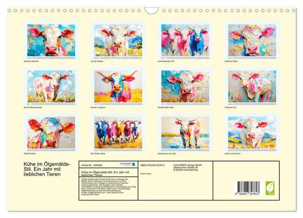 Produktbild: K&uuml;he im &Ouml;lgem&auml;lde-Stil. Ein Jahr mit lieblichen Tieren (Wandkalender 2026 DIN A3 quer), CALVENDO Monatskalender