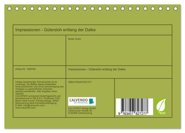 Produktbild: Impressionen - G&uuml;tersloh entlang der Dalke (Tischkalender 2026 DIN A5 quer), CALVENDO Monatskalender