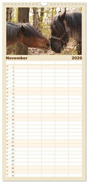 Produktbild: Familienplaner 2026 - Kaltblut - schwere Pferde mit Herz mit 5 Spalten (Wandkalender, 21 x 45 cm) CALVENDO