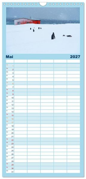Produktbild: Familienplaner 2027 - Arktis und Antarktis - Eisig durch das Jahr mit 5 Spalten (Wandkalender, 21 x 45 cm) CALVENDO