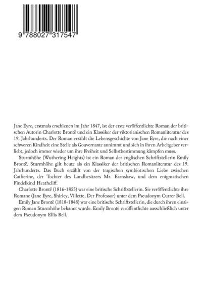 Produktbild: Jane Eyre + Sturmh&ouml;he (2 Klassiker von Geschwister Bront&euml;)