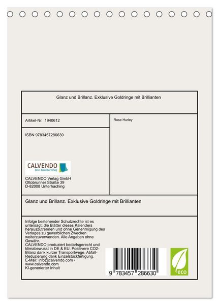 Produktbild: Glanz und Brillanz. Exklusive Goldringe mit Brillianten (Tischkalender 2026 DIN A5 hoch), CALVENDO Monatskalender