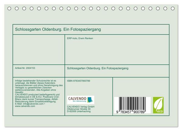 Produktbild: Schlossgarten Oldenburg. Ein Fotospaziergang (Tischkalender 2026 DIN A5 quer), CALVENDO Monatskalender