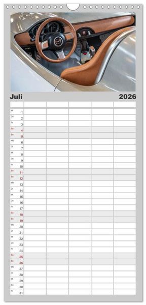 Produktbild: Familienplaner 2026 - Einsteigen, bitte! - Innenansichten automobiler Ikonen mit 5 Spalten (Wandkalender, 21 x 45 cm) CALVENDO