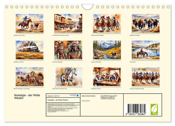 Produktbild: Nostalgie - der Wilde Westen (Wandkalender 2026 DIN A4 quer), CALVENDO Monatskalender
