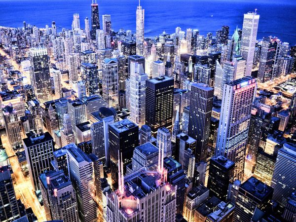 Produktbild: CALVENDO Puzzle Chicagos H&auml;userschluchten aus der Luft | 1000 Teile Lege-Gr&ouml;&szlig;e 64x48cm Foto-Puzzle f&uuml;r gl&uuml;ckliche Stunden