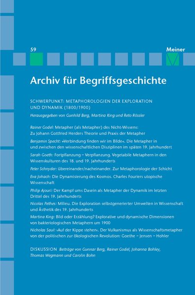 Produktbild: Archiv f&uuml;r Begriffsgeschichte. Band 59: Metaphorologien der Exploration und Dynamik (1800/1900)