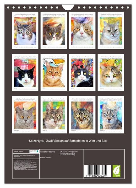 Produktbild: Katzenlyrik - Zw&ouml;lf Seelen auf Samtpfoten in Wort und Bild (Wandkalender 2026 DIN A4 hoch), CALVENDO Monatskalender