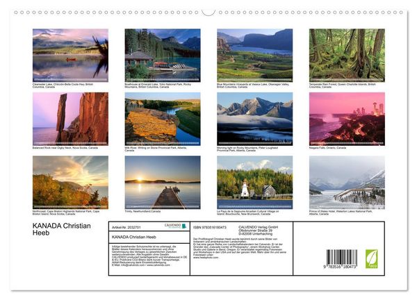 Produktbild: KANADA Christian Heeb (hochwertiger Premium Wandkalender 2026 DIN A2 quer), Kunstdruck in Hochglanz