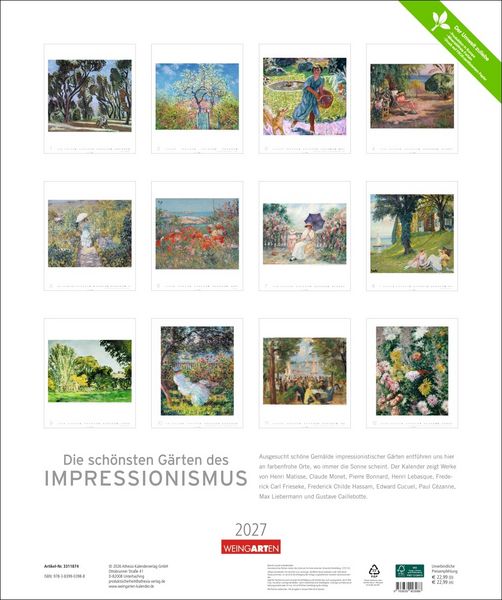Produktbild: Die sch&ouml;nsten G&auml;rten des Impressionismus Edition Kalender 2027