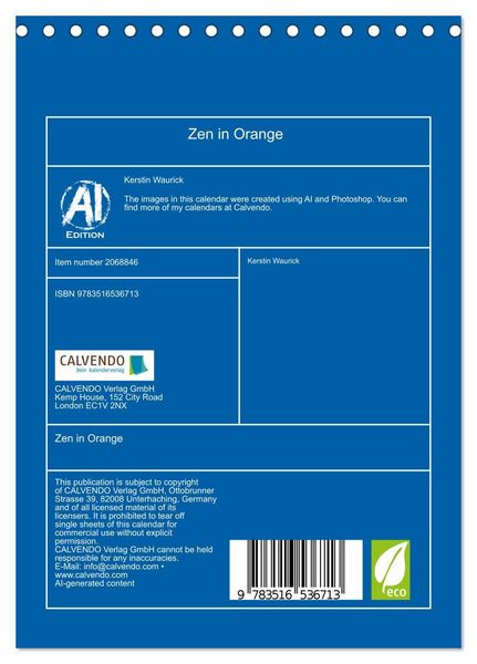 Produktbild: Zen in Orange (Desk Calendar 2026 DIN A5 portrait), CALVENDO 12 Month DeskCalendar