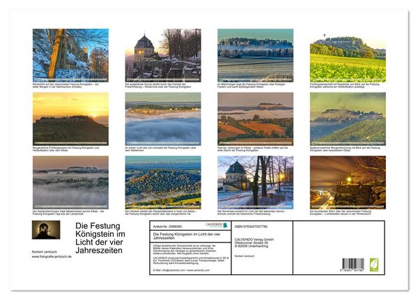 Produktbild: Die Festung K&ouml;nigstein im Licht der vier Jahreszeiten (Wandkalender 2026 DIN A2 quer), CALVENDO Monatskalender