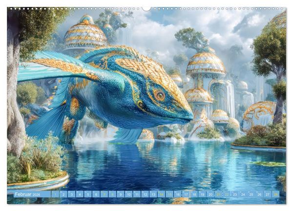 Produktbild: Fantasiekreaturen am Wasser - Biomorphe Landschaften (Wandkalender 2026 DIN A2 quer), CALVENDO Monatskalender