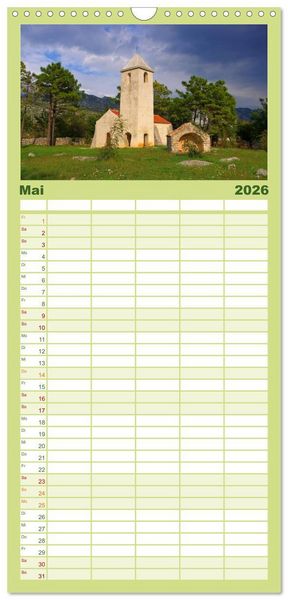 Produktbild: Familienplaner 2026 - Kroatien - Traumhafte Landschaften und faszinierende St&auml;dte mit 5 Spalten (Wandkalender, 21 x 45 cm) CALVENDO