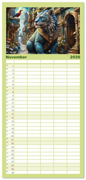 Produktbild: Familienplaner 2026 - Verborgene Welten: Arkanum der mystischen Tierwesen mit 5 Spalten (Wandkalender, 21 x 45 cm) CALVENDO