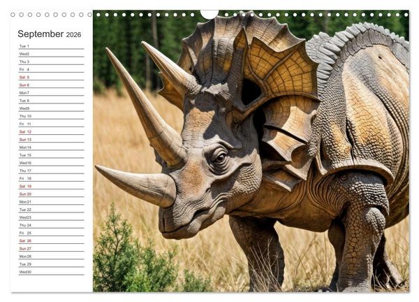 Produktbild: AI Dino Delights Mesmerizing Views of Prehistoric Life (Wall Calendar 2026 DIN A3 landscape), CALVENDO 12 Month Wall Calendar