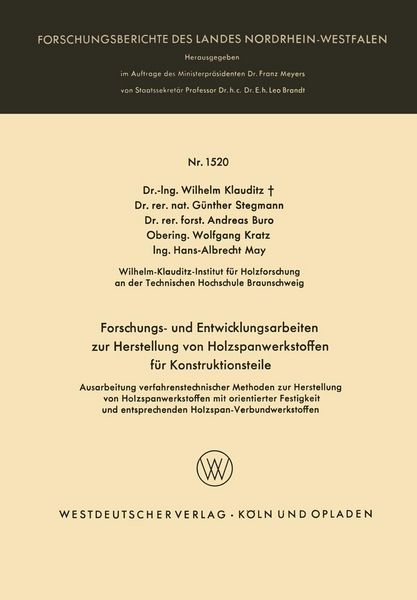 Produktbild: Forschungs- und Entwicklungsarbeiten zur Herstellung von Holzspanwerkstoffen f&uuml;r Konstruktionsteile