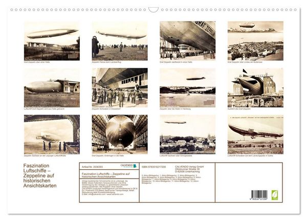 Produktbild: Faszination Luftschiffe &ndash; Zeppeline auf historischen Ansichtskarten (Wandkalender 2026 DIN A2 quer), CALVENDO Monatskalender