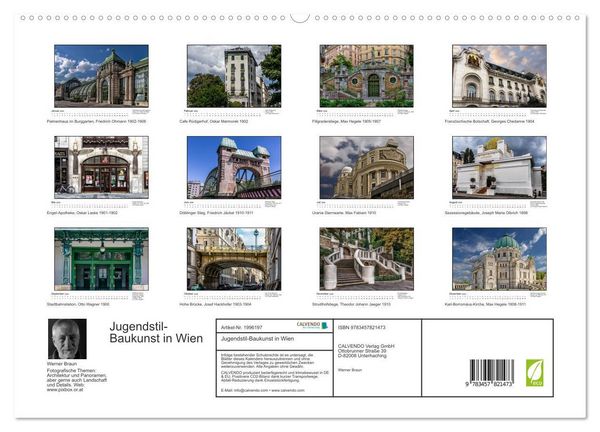 Produktbild: Jugendstil-Baukunst in Wien (hochwertiger Premium Wandkalender 2026 DIN A2 quer), Kunstdruck in Hochglanz