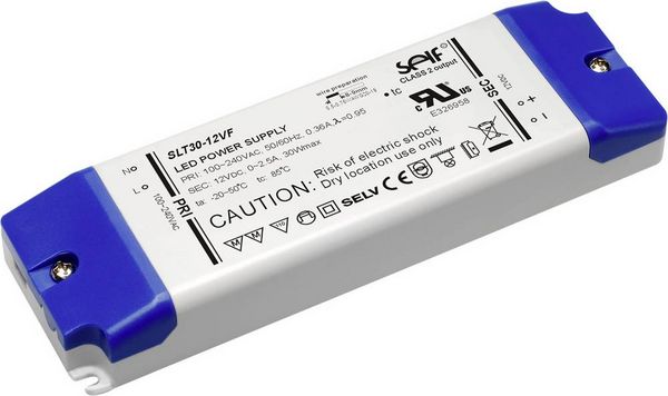 Produktbild: Self Electronics SLT30-12VFG LED-Trafo Konstantspannung 30 W 0 - 2.5 A 12 V/DC nicht dimmbar, M&ouml;belzulassung, &Uuml;berlastschutz 1 St.
