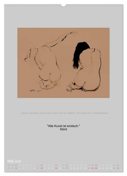 Produktbild: EROTISCHE BODYPAINTING ZITATE - HOMMAGE AN KLIMT, SCHIELE UND PICASSO (hochwertiger Premium Wandkalender 2026 DIN A2 hoch), Kunstdruck in Hochglanz