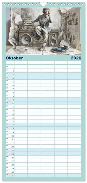 Produktbild: Familienplaner 2026 - Herzschlag in Noten mit 5 Spalten (Wandkalender, 21 x 45 cm) CALVENDO