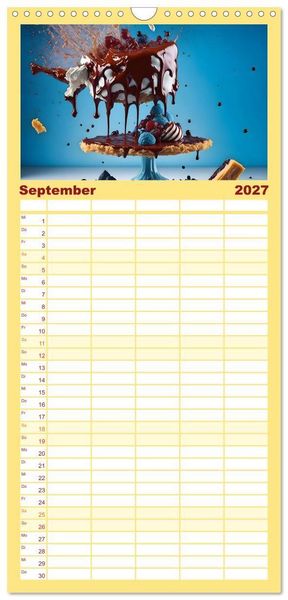 Produktbild: Familienplaner 2027 - Tortenschlacht - s&uuml;&szlig;e Versuchung mit 5 Spalten (Wandkalender, 21 x 45 cm) CALVENDO