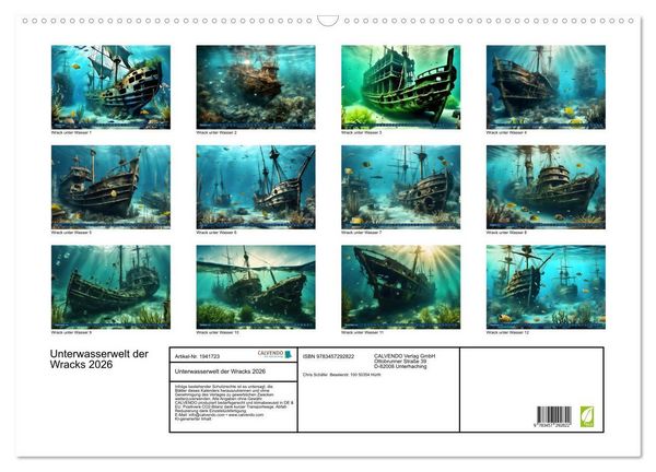 Produktbild: Unterwasserwelt der Wracks 2026 (Wandkalender 2026 DIN A2 quer), CALVENDO Monatskalender