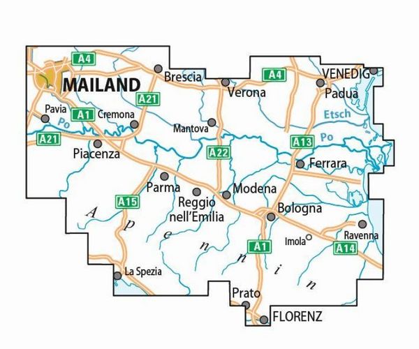 ADFC-Radtourenkarte IT-PO 7-Tage-Radtour Venedig-Florenz, 1:200.000, reiß- und wetterfest, E-Bike-geeignet, GPS-Tracks Download, mit Kilometer-Angaben