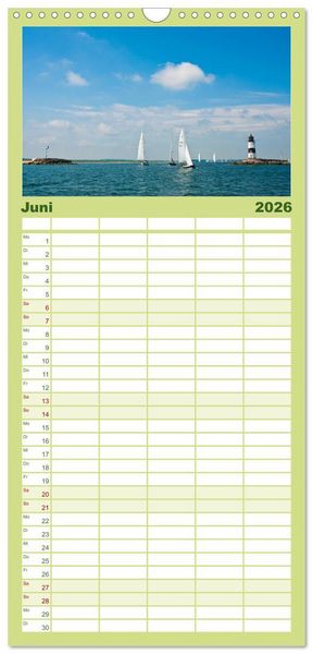 Produktbild: Familienplaner 2026 - Schlei und Ostsee - Eine Region zum Verlieben mit 5 Spalten (Wandkalender, 21 x 45 cm) CALVENDO