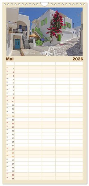 Produktbild: Familienplaner 2026 - Die Kykladen - Inseln im &Auml;g&auml;ischen Meer mit 5 Spalten (Wandkalender, 21 x 45 cm) CALVENDO