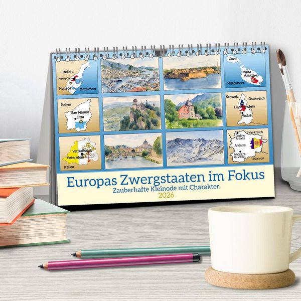Produktbild: Europas Zwergstaaten im Fokus (Tischkalender 2026 DIN A5 quer), CALVENDO Monatskalender