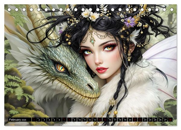 Produktbild: Elves and Dragons - A magical connection (Desk Calendar 2026 DIN A5 landscape), CALVENDO 12 Month DeskCalendar