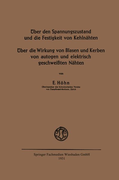 Produktbild: &Uuml;ber den Spannungszustand und die Festigkeit von Kehln&auml;hten