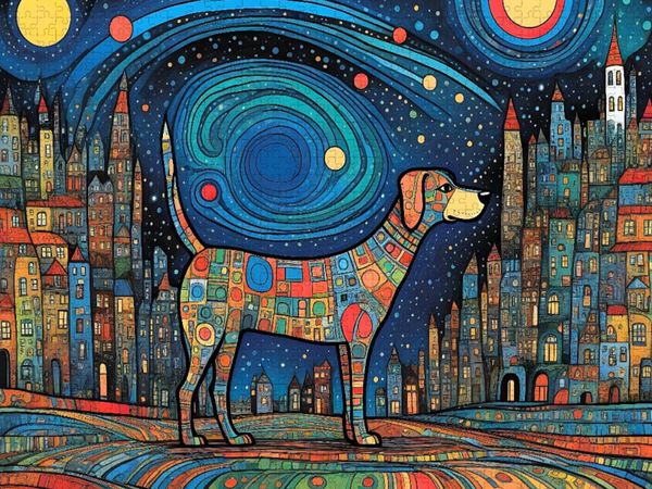 Produktbild: CALVENDO Puzzle Bunter Hund - Tr&auml;ume sind bunt und manchmal ganz nah | 1000 Teile Lege-Gr&ouml;&szlig;e 64x48cm Foto-Puzzle f&uuml;r gl&uuml;ckliche Stunden