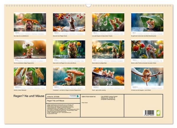 Produktbild: Regen? Na und! M&auml;use (Wandkalender 2026 DIN A2 quer), CALVENDO Monatskalender