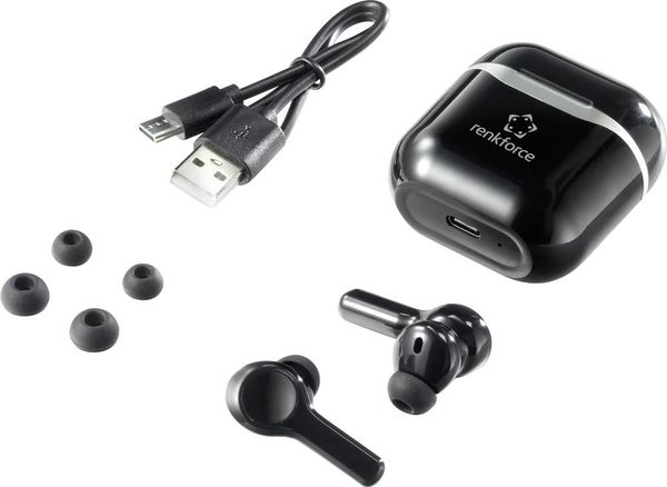 Produktbild: Renkforce RF-NCE-500 In Ear Kopfh&ouml;rer Bluetooth&reg; Schwarz Noise Cancelling Headset, Lautst&auml;rkeregelung
