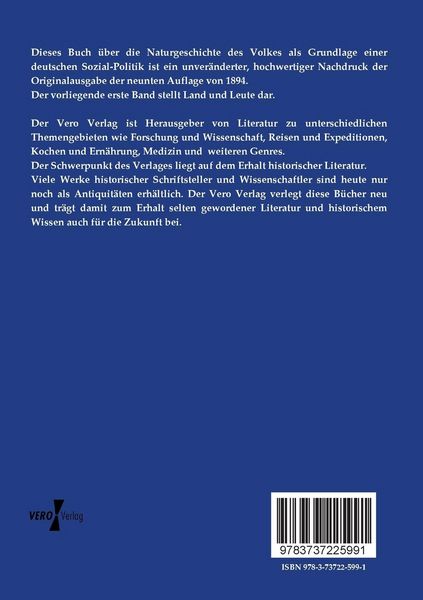 Produktbild: Die Naturgeschichte des Volkes als Grundlage einer deutschen Sozial-Politik