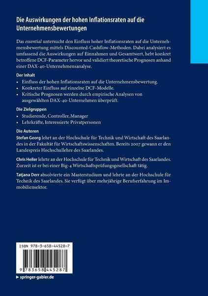 Produktbild: Die Auswirkungen der hohen Inflationsraten auf die Unternehmensbewertungen