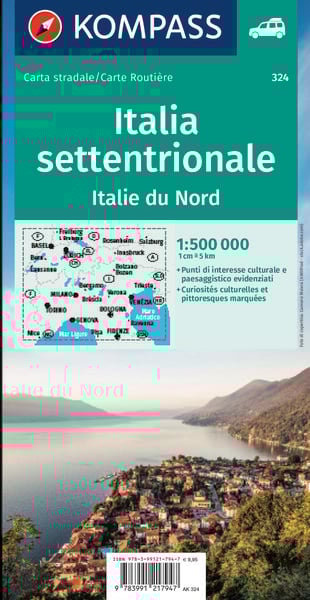 KOMPASS Autokarte Oberitalien, Italia settentrionale, Northern Italy, Italie du Nord 1:500.000