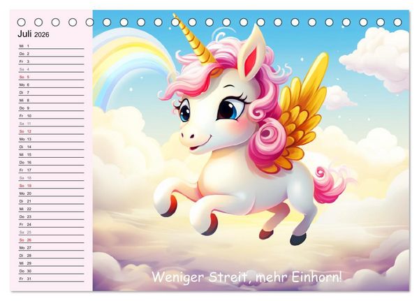 Produktbild: Unicorns! Lustige Einh&ouml;rner. Witzige Einhornspr&uuml;che und Weisheiten (Tischkalender 2026 DIN A5 quer), CALVENDO Monatskalender
