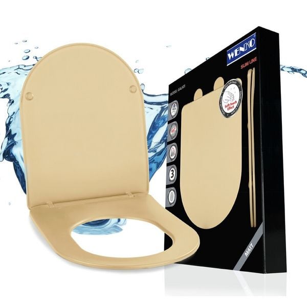 Produktbild: WC Sitz Mod. Galati Beige matt, Toilettendeckel in D-Form mit Absenkautomatik