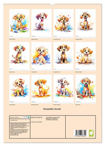 Produktbild: Verspielte Hunde (hochwertiger Premium Wandkalender 2026 DIN A2 hoch), Kunstdruck in Hochglanz