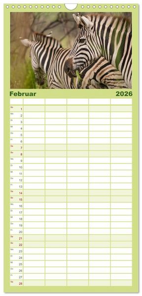 Produktbild: Familienplaner 2026 - Tierische Gl&uuml;cksmomente mit 5 Spalten (Wandkalender, 21 x 45 cm) CALVENDO