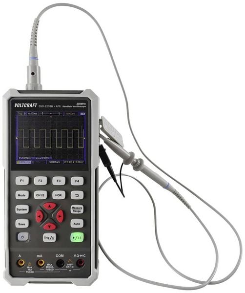 Produktbild: VOLTCRAFT DSO-2202H + AFG Hand-Oszilloskop 200 MHz 2-Kanal 1 GSa/s 8 kpts 8 Bit Handger&auml;t 1 St.