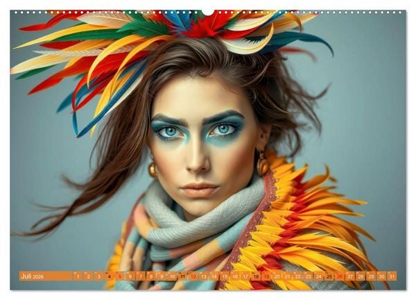 Produktbild: Farbenfrohe Portraits (hochwertiger Premium Wandkalender 2026 DIN A2 quer), Kunstdruck in Hochglanz