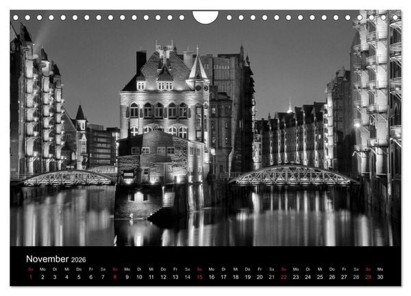 Produktbild: Hamburg monochrome Impressionen (Wandkalender 2026 DIN A4 quer), CALVENDO Monatskalender