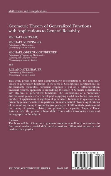 Produktbild: Geometric Theory of Generalized Functions with Applications to General Relativity