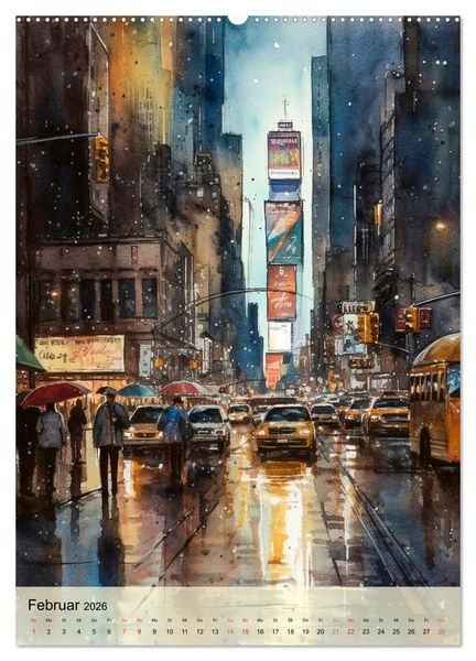 Produktbild: New York - ein Regentag (hochwertiger Premium Wandkalender 2026 DIN A2 hoch), Kunstdruck in Hochglanz